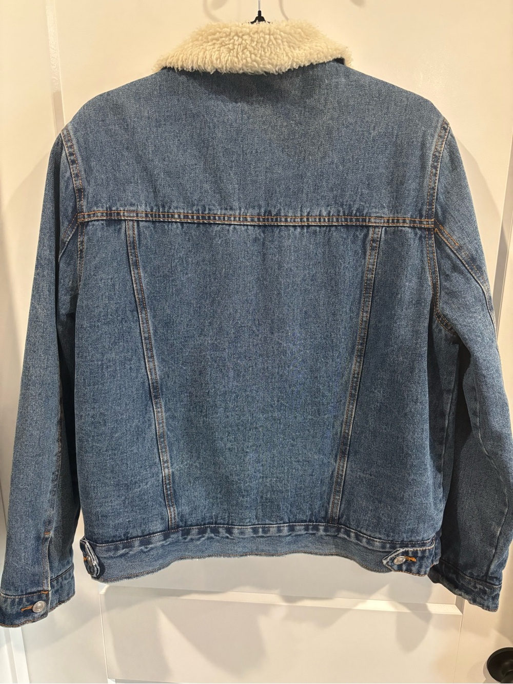 WOMENS Denim & CO. Sherpa-Lined Denim Jacket medium blue snaps on front SZ 14 - Picture 6 of 10